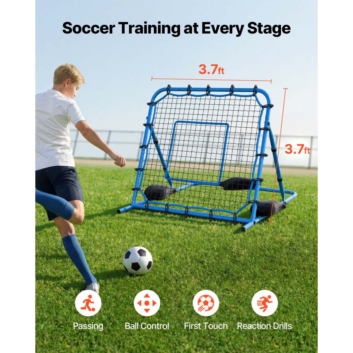 Soccer Rebounder Net, Quick-Switch Angle Soccer Goal Rebounder For Control, Passing Practice, Heavy-Duty Iron Frame & PE Net, Easy Setup Ball Training Equipment For Teens&Adults,3.7 X 3.7 Ft