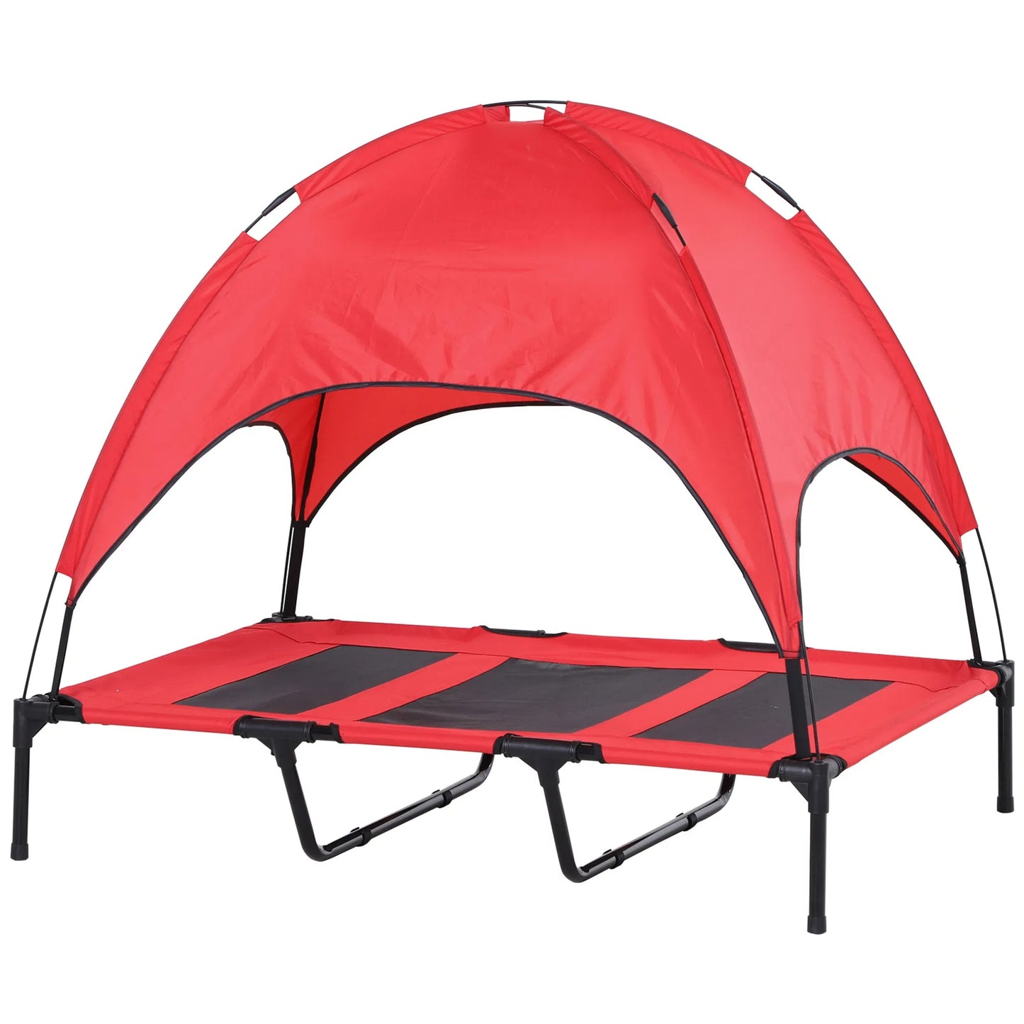 48 In X 36 In Elevated Dog Cot Cooling Pet Bed With UV Protection Canopy Shade, Portable Raised Outdoor Dog Bed, Heavy Duty Pet Hammock Bed For Medium & Large Dogs, Red