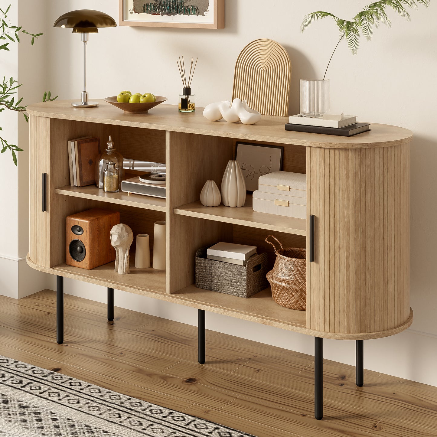 Modern MDF Sideboard With Roller Shutter Doors, Aluminum Handles & Iron Legs  Versatile Storage Cabinet For Living Room, Dining Room & Modern Decor