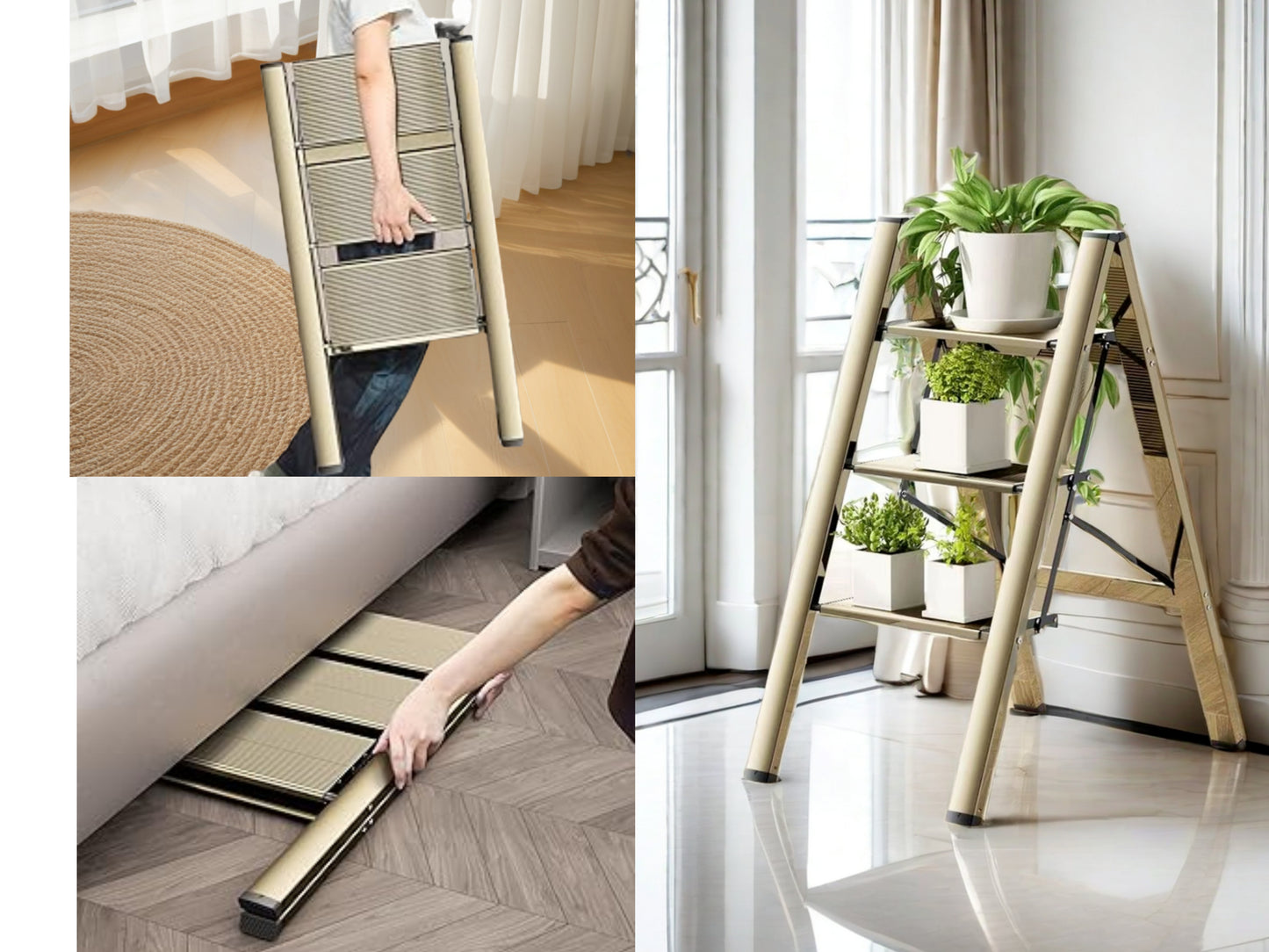 3 Step Ladder, Folding Ladder Stool, Wider Upgraded Non-Slip Treads, Portable Lightweight Ladder For Home And Kitchen, Holds Up To 330 Lbs