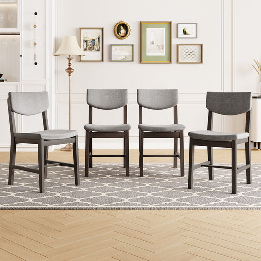 4-Piece Rustic Farmhouse Dining Chair - Solid Wood Frame With Gray Fabric Cushion, Upholstered Accent Chair For Kitchen, Dining Room, Living Room, Espresso