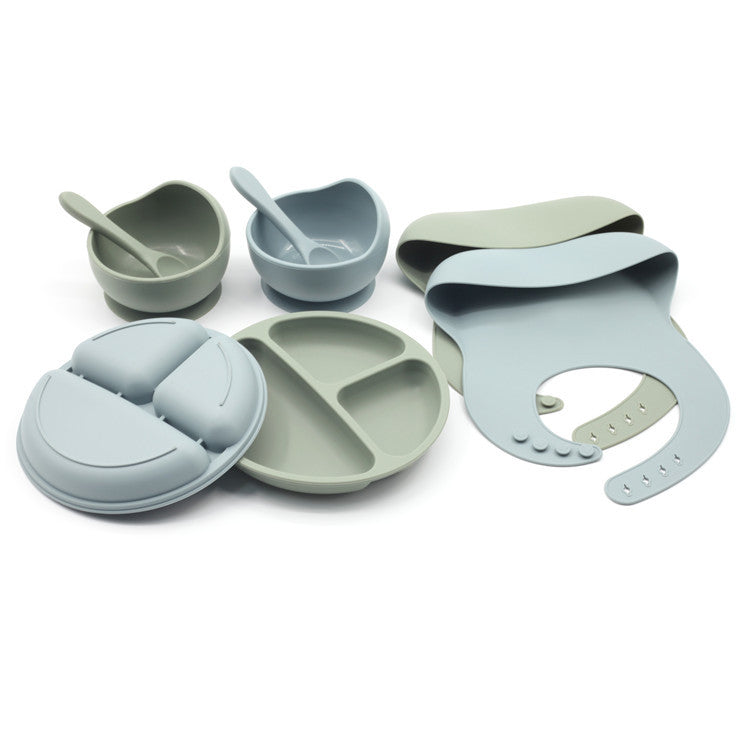 Four-piece Feeding Tableware Baby's Silicone Bib Food Grade Children's Suit Including Pinny Solid Food Bowl
