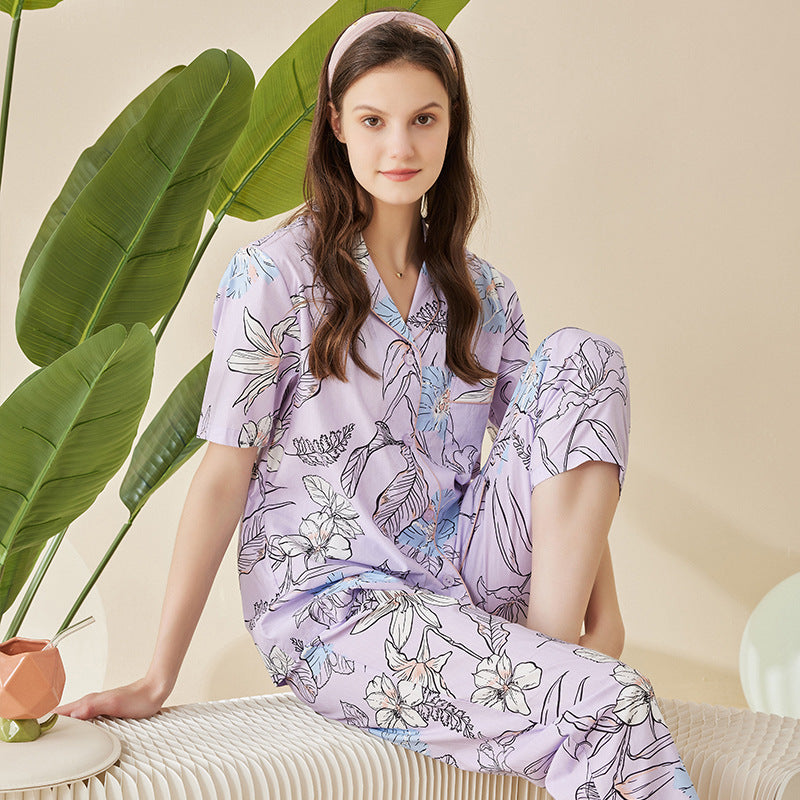 Modal Cotton Active Printed Pajamas Women's Long Velvet Suit
