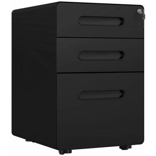 Vinsetto Lockable File Cabinet With 3 Drawers, Vertical Office Drawer For A4, Letter, Legal Size, Anti-tilt Design, Pre-Assembled Body, Black