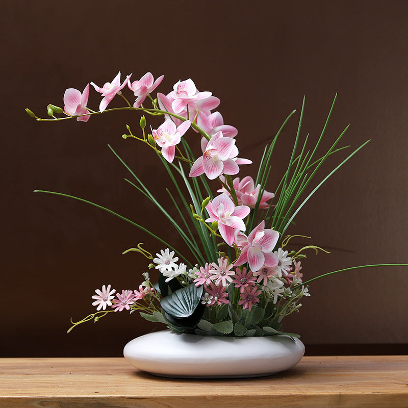 Silicone-Feel Dove Orchid Artificial Flower Arrangement Set - Modern Minimalist Silk Floral Decor for Living Room Home Display