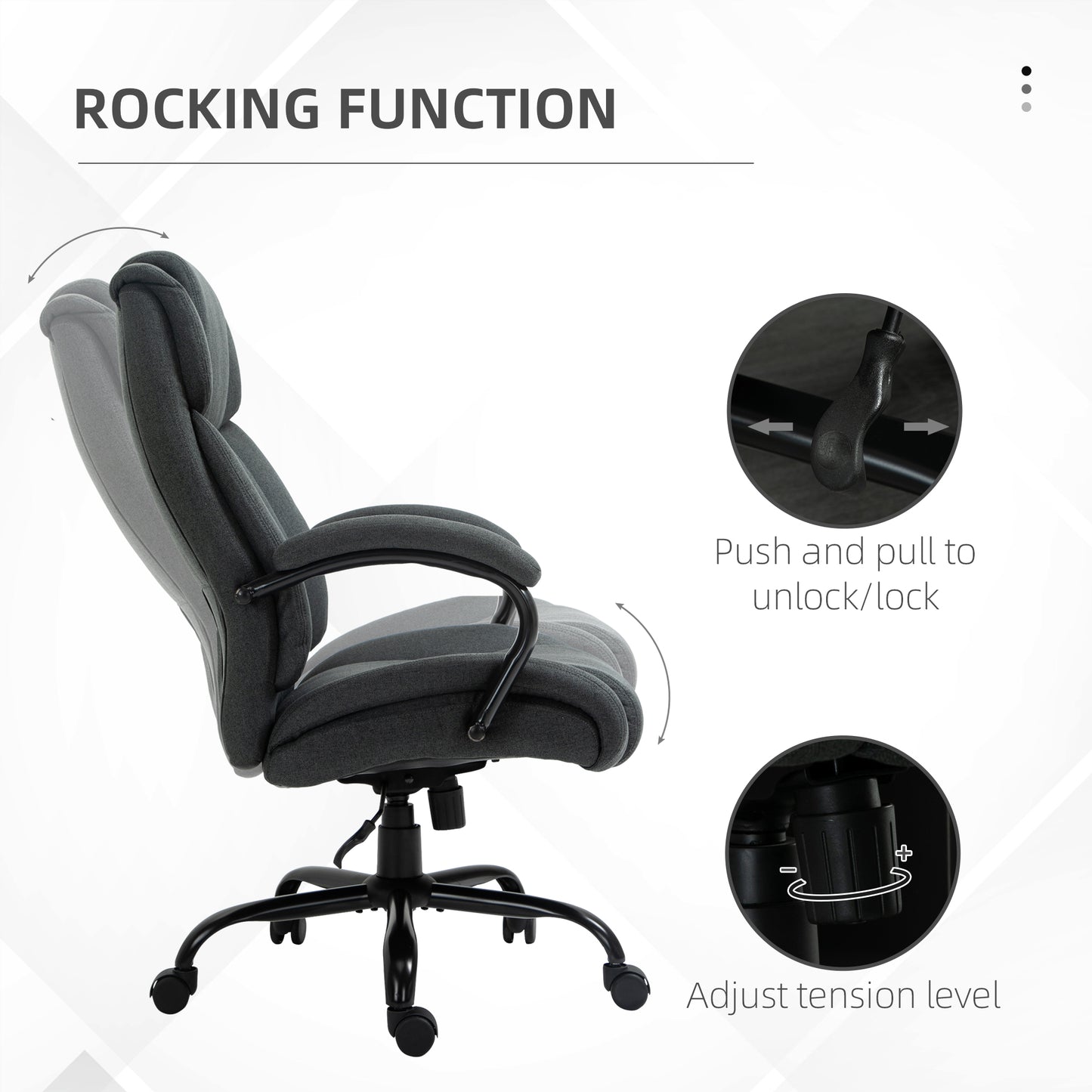 Executive Office Chair with Wide Seat, Computer Desk Chair with Adjustable Height, Swivel Wheels, Gray