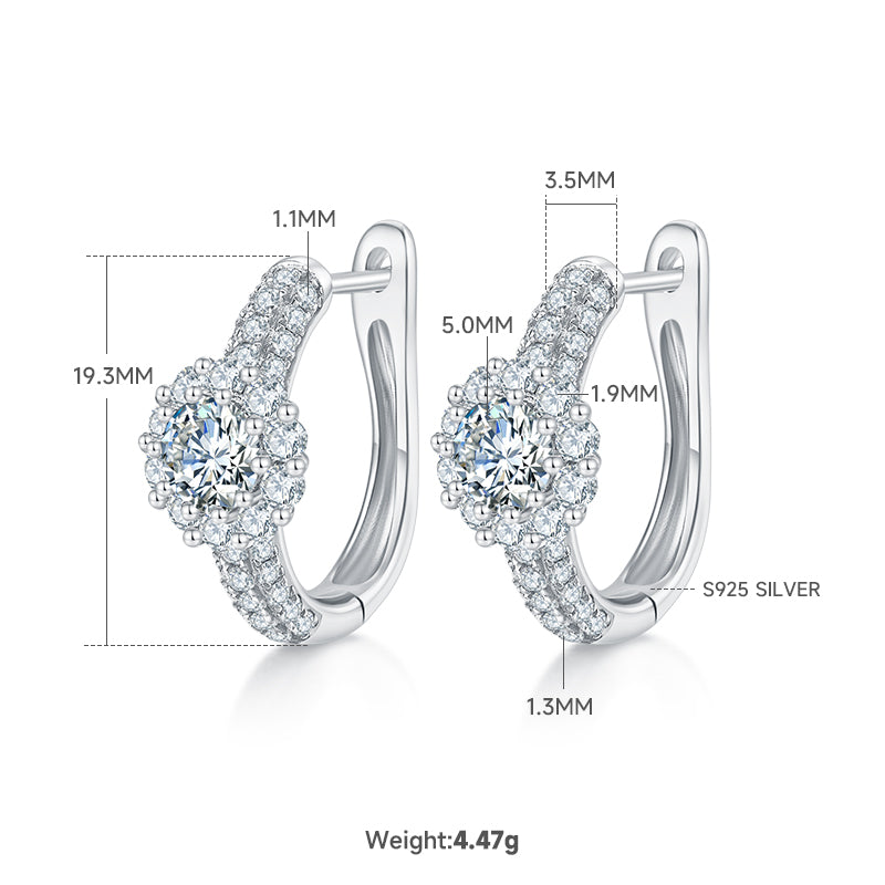 5.4g S925 Sterling Silver 5mm Moissanite Halo Hoop Earrings  Pave Huggie Hoops With GRA Certificate, Platinum Plated Jewelry Gift Box Set For Women