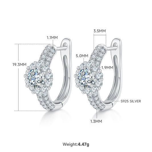 5.4g S925 Sterling Silver 5mm Moissanite Halo Hoop Earrings  Pave Huggie Hoops With GRA Certificate, Platinum Plated Jewelry Gift Box Set For Women
