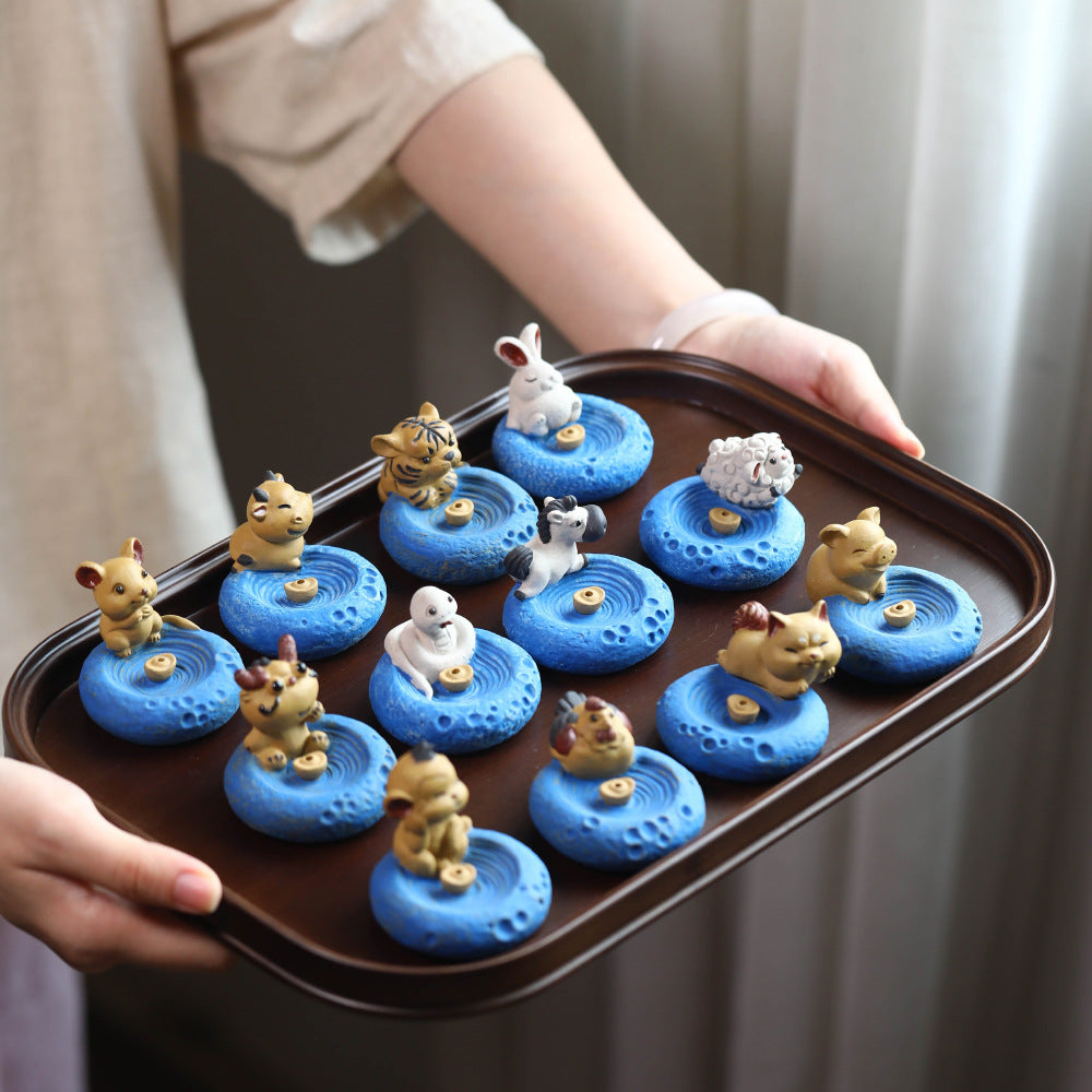 Purple Clay Tea Pet Sheep Ornament Handmade Zodiac Incense Holder