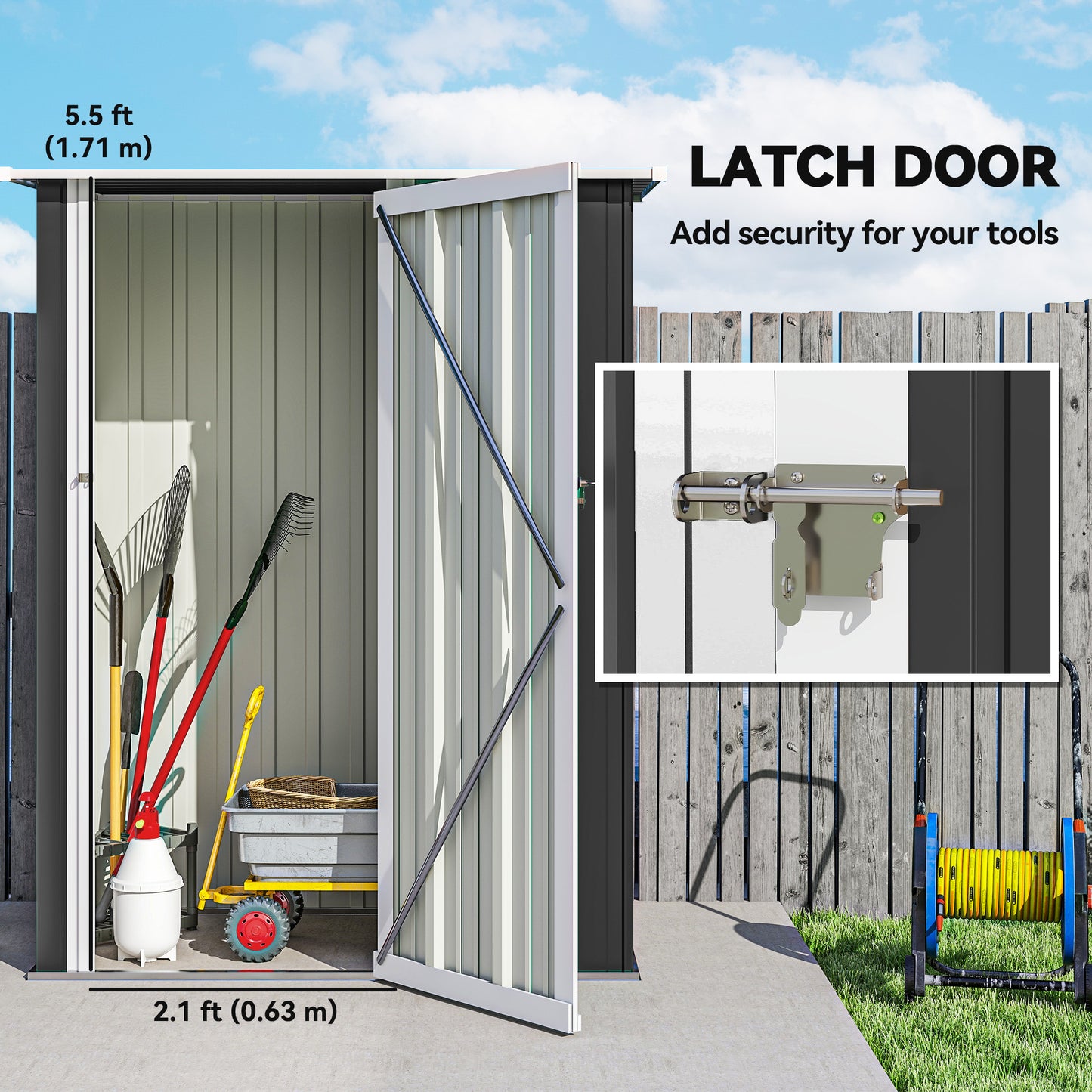 5ft X 3ft Garden Storage Shed, Outdoor Metal Shed With Sloped Roof, Lockable Door For Tools, Equipment, Grey