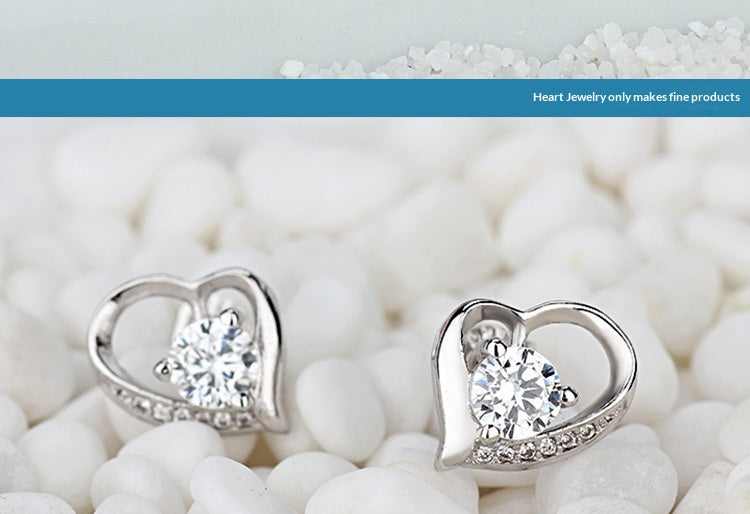 Heart-shaped Stud Earrings, Korean-style Fashionable Diamond-encrusted Womens Jewelry
