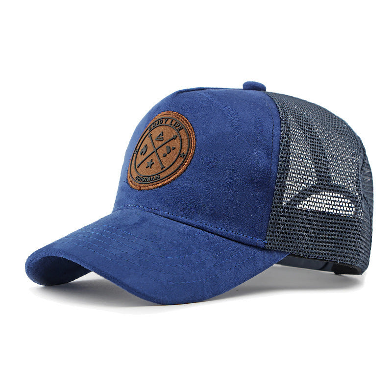 Men's And Women's Multi-color Suede Mesh-rimmed Baseball Cap With Round Logo And Adjustable Strap. Stylish And Versatile, Suitable For Daily Outings And Outdoor Activities.