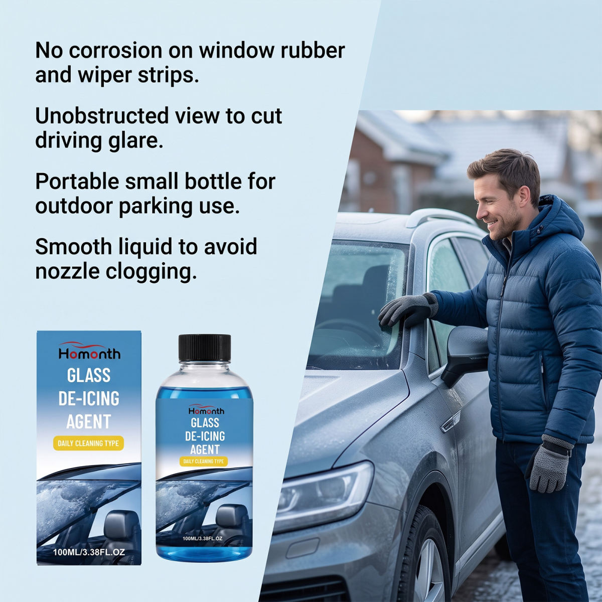 HOMONTH Glass Defrosting Agent For Car Windshields, Daily De-icing, Clear Vision, Convenient And Easy-to-use Care Agent.