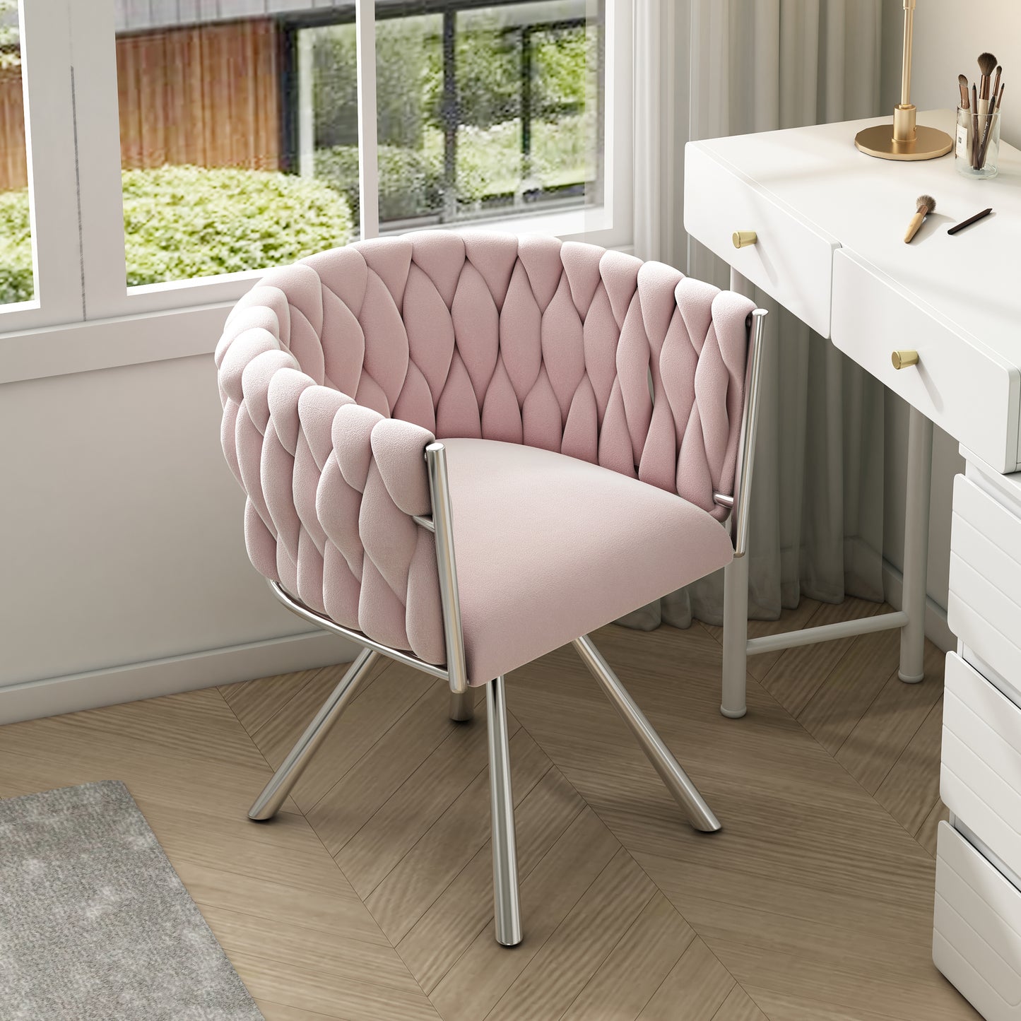 Velvet Makeup Chair, 1pc, Single Luxurious Bedroom Swivel Chair, Leisure Swivel Chair, Four Metal Support Legs,