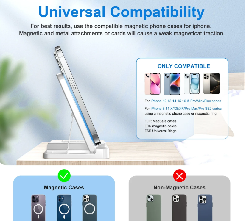 3 In 1 Magnetic Wireless Charger Stand 15W Fast Charging Dock Station Multiple Devices
