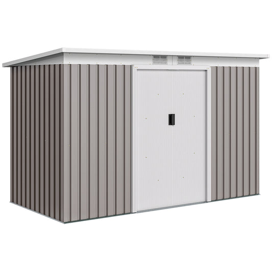 Corrugated Garden Metal Storage Shed Outdoor Equipment Tool Box With Kit Ventilation Doors 9x 4FT Light Grey