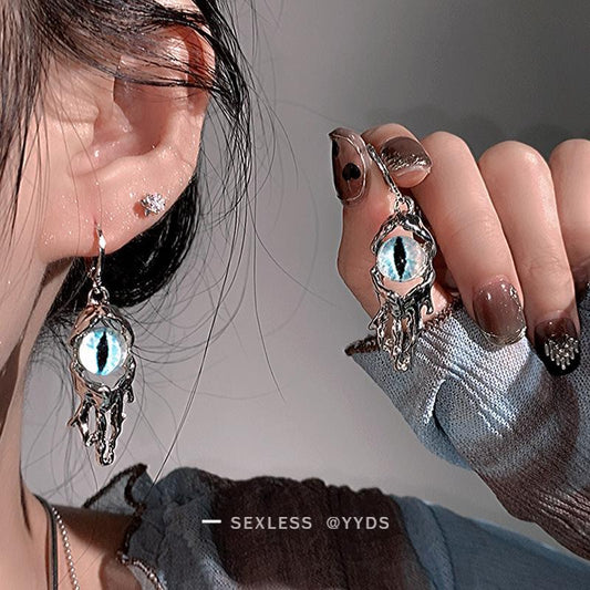 Japanese Korean Trendy Evil Eye Earrings, Niche High-End Designer Studs For Women, Unique Wasteland Style Drop Ear Jewelry