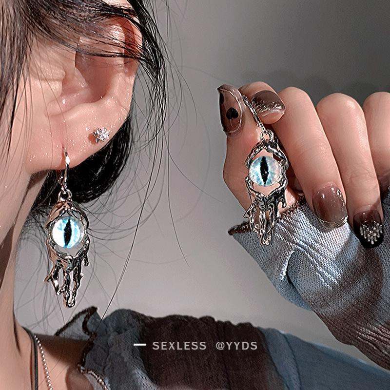 Japanese Korean Trendy Evil Eye Earrings, Niche High-End Designer Studs For Women, Unique Wasteland Style Drop Ear Jewelry