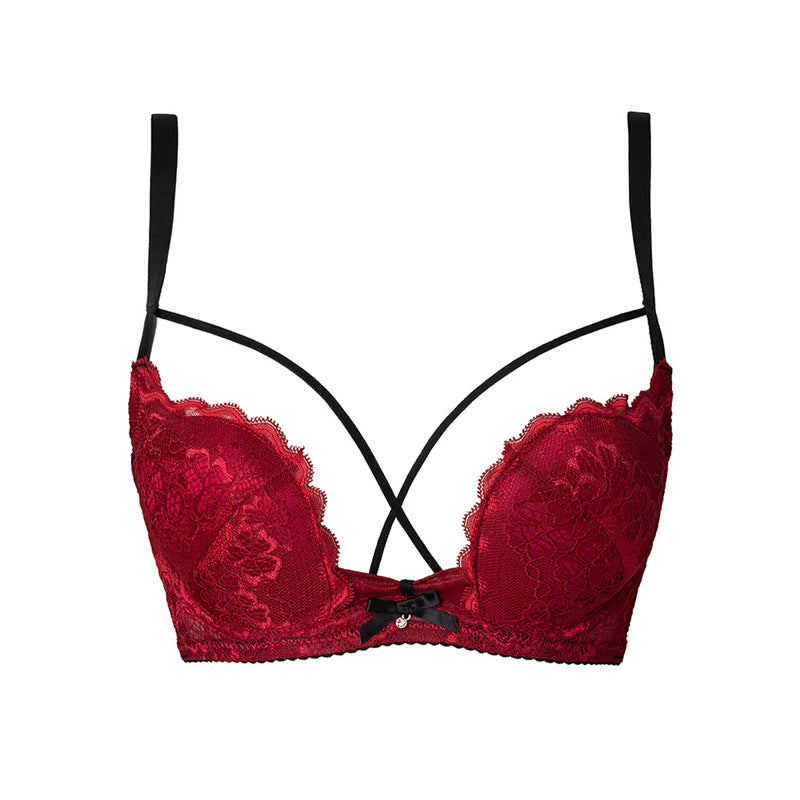 Sexy Lace Half Cup Pure Desire Push-up Beauty Back Red Bra Set