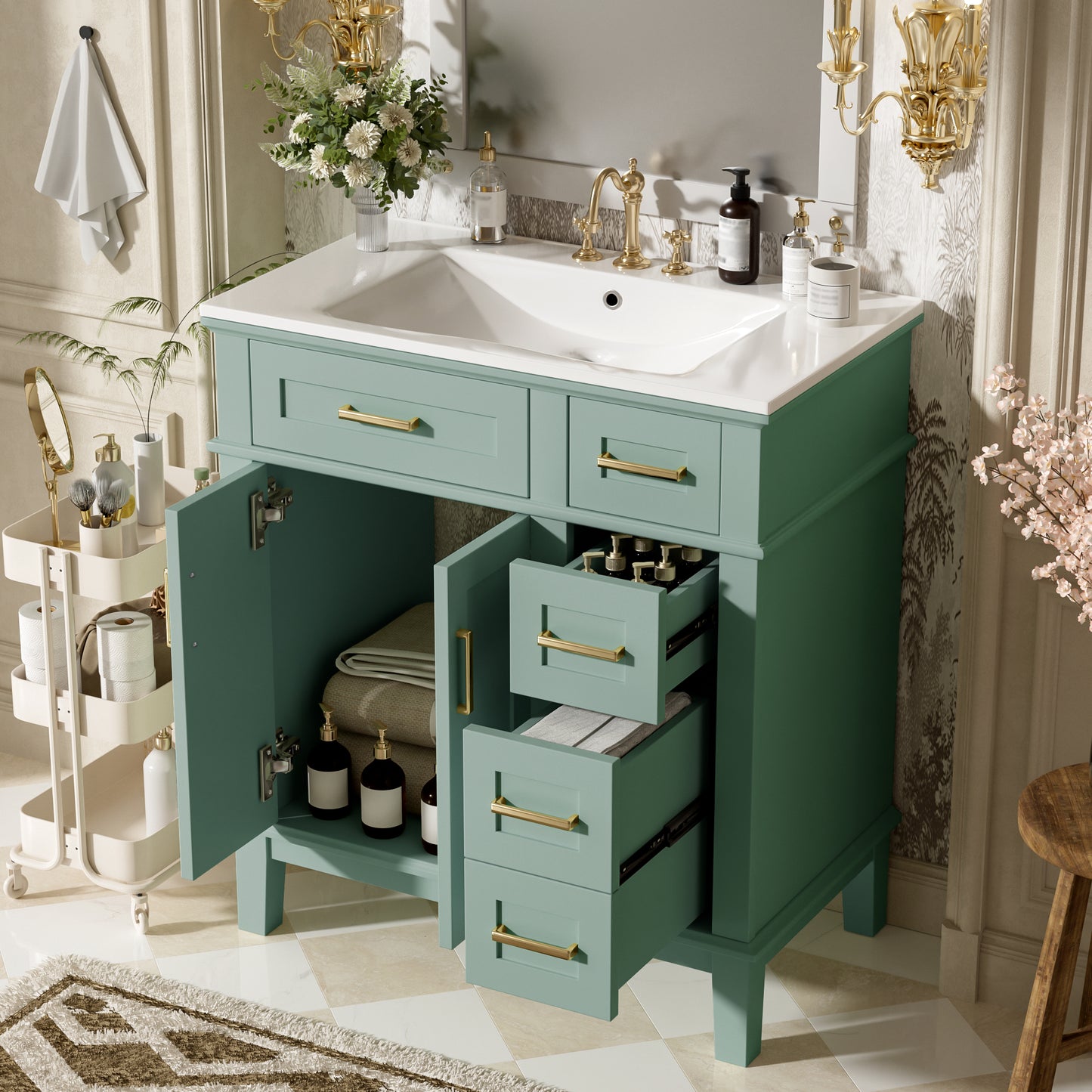 30  Bathroom Vanity With Ceramic Sink, Modern Storage Cabinet With Soft-Close Doors, Deep Drawer & Standard Drawer, Stylish Bath Vanity For Small Bathrooms Old SKU N729P276610F