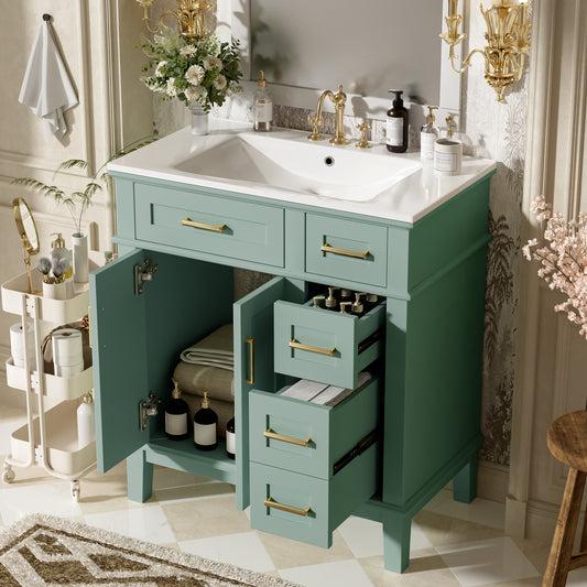30  Bathroom Vanity With Ceramic Sink, Modern Storage Cabinet With Soft-Close Doors, Deep Drawer & Standard Drawer, Stylish Bath Vanity For Small Bathrooms Old SKU N729P276610F