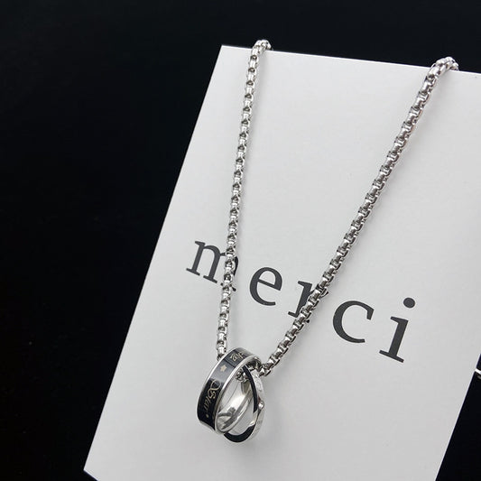 Double Ring Necklace Women's Joker Simple Ring Pendant Titanium Steel Non-fading Personality Hip-hop Sweater Chain Accessories Wholesale