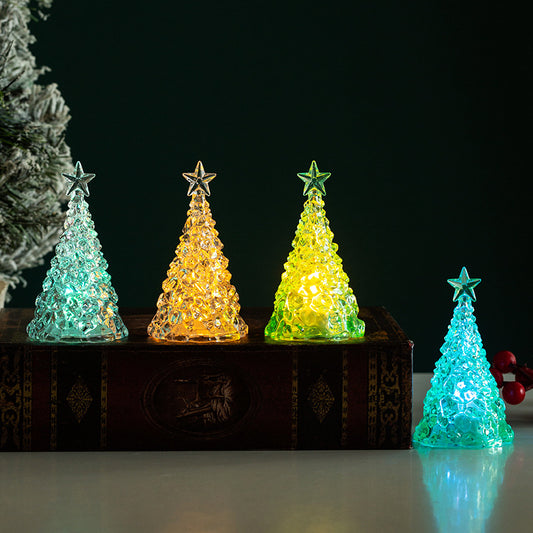 Christmas Decoration Mini Luminous Christmas Tree Transparent Crystal Night Light Cross-border Desktop Layout Props Small Gifts