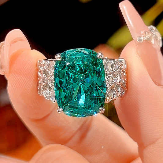 Women Forest Green Tone Cubic Zirconia Statement Ring, Hollow Twisted Band Inlaid White CZ Adjustable Open Ring, European American Premium Banquet Hand Jewelry