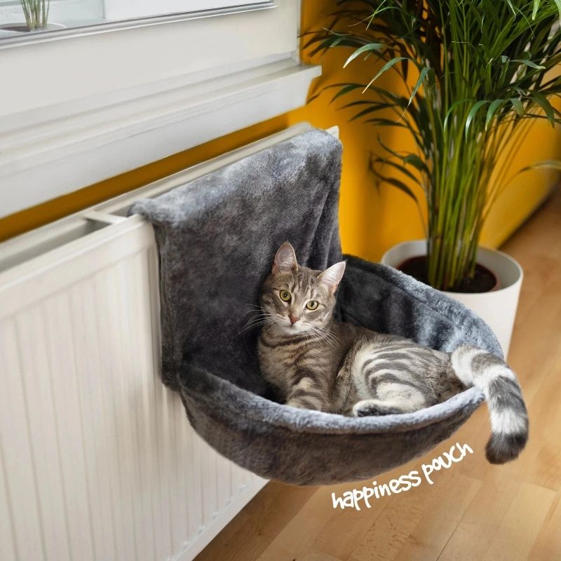 Cat Radiator Bed Warm Winter Basket Faux Fur Kitten Cradle Dog Hammock Puppy Pet