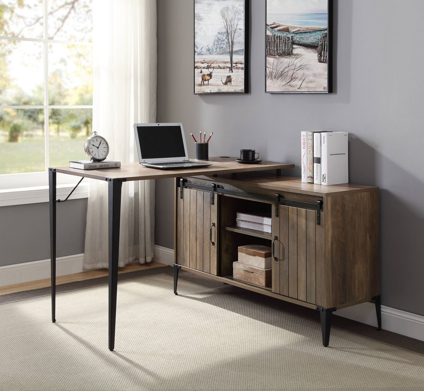 Zakwani 48  Gray Oak & Black Finish Writing Desk