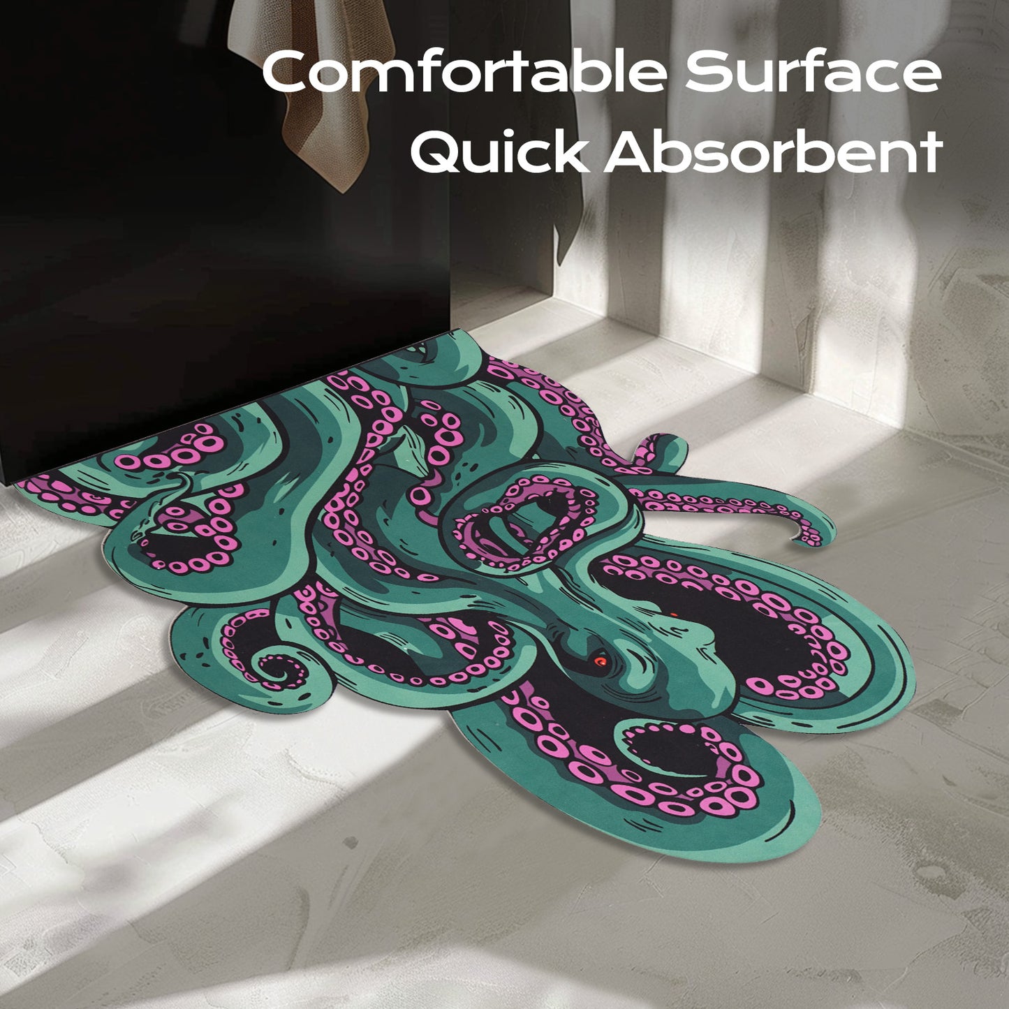 Green And Purple Cthulhu Rugs Water Absorbent Bath Mat Octopus Anime Rug Graphic Gothic Bathroom Rugs Fantasy Decorate, Non Slip Backing, Unique Gift & Decor For Gamers, 27x18 In