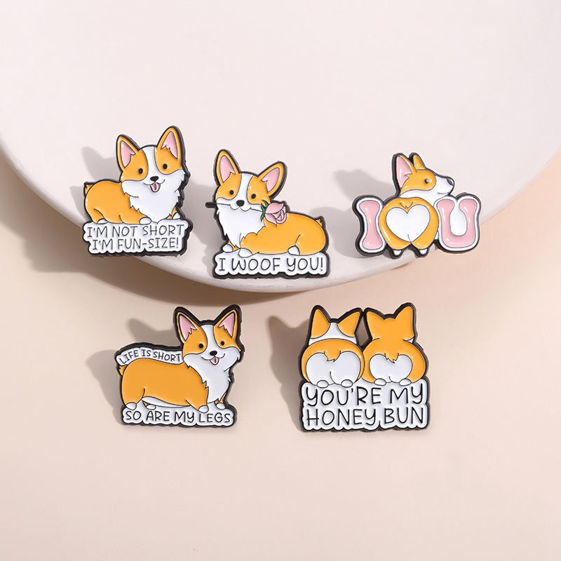 Orange Animal Corgi Dog Metal Brooch Clothing Accessories