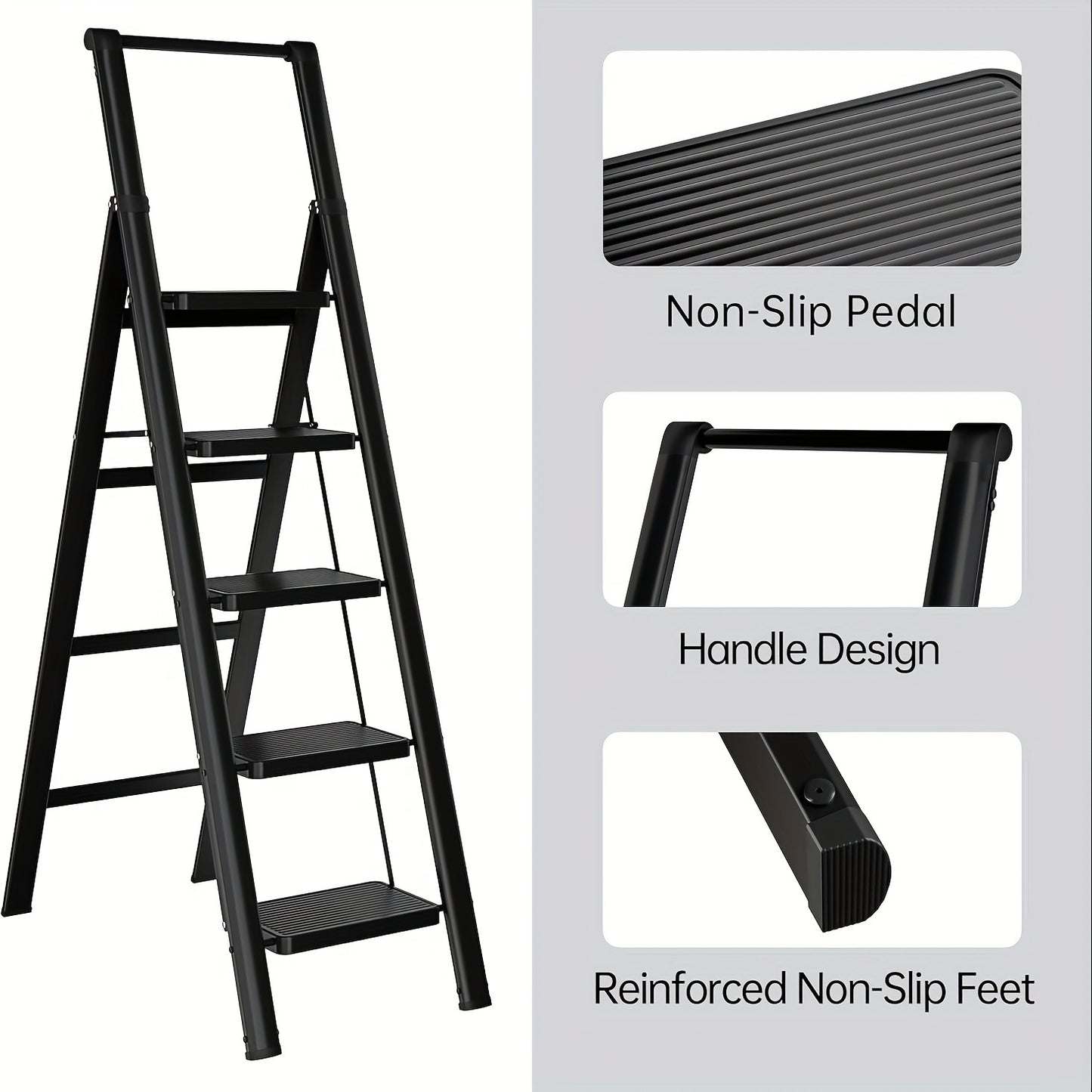 5-step Ladder Folding Step Stool, 5-step Ladder With Anti Slip Wide Pedals, Lightweight And Easy To Carry Handle Folding Ladder, Multi-purpose Steel Ladder, Suitable For Home And Office Use