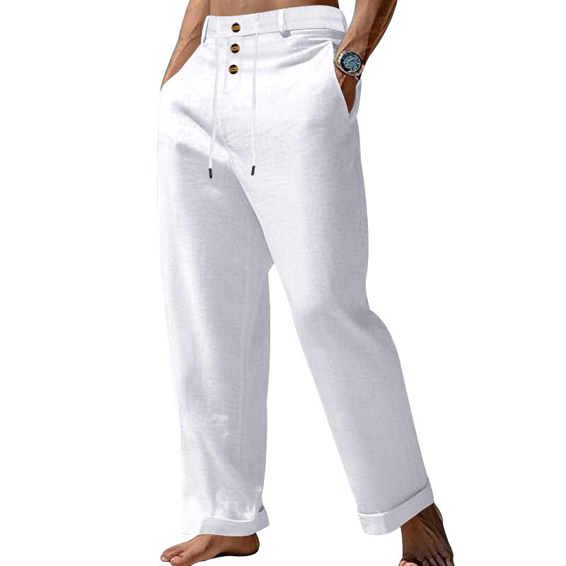 Mens SpringSummer New Fashion Straight-leg Cotton-Linen Casual Pants