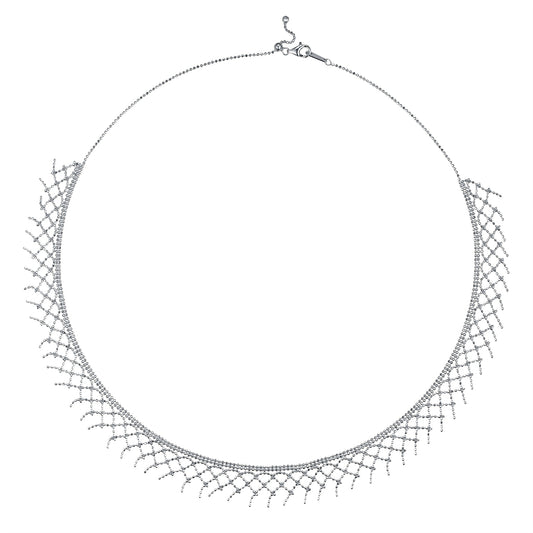 S925 Sterling Silver Mesh Tassel Necklace 45cm Adjustable 4.7g 10.5mm Wide Platinum Plated 3 Colors Gift Box