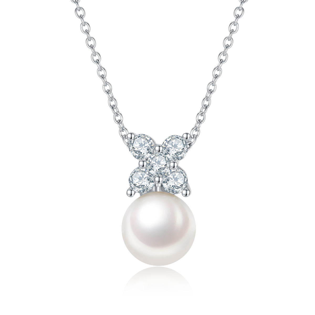 S925 Sterling Silver Natural Freshwater Pearl Necklace Earrings Set Butterfly Flower Design Platinum Plated 3.2g Gift Box