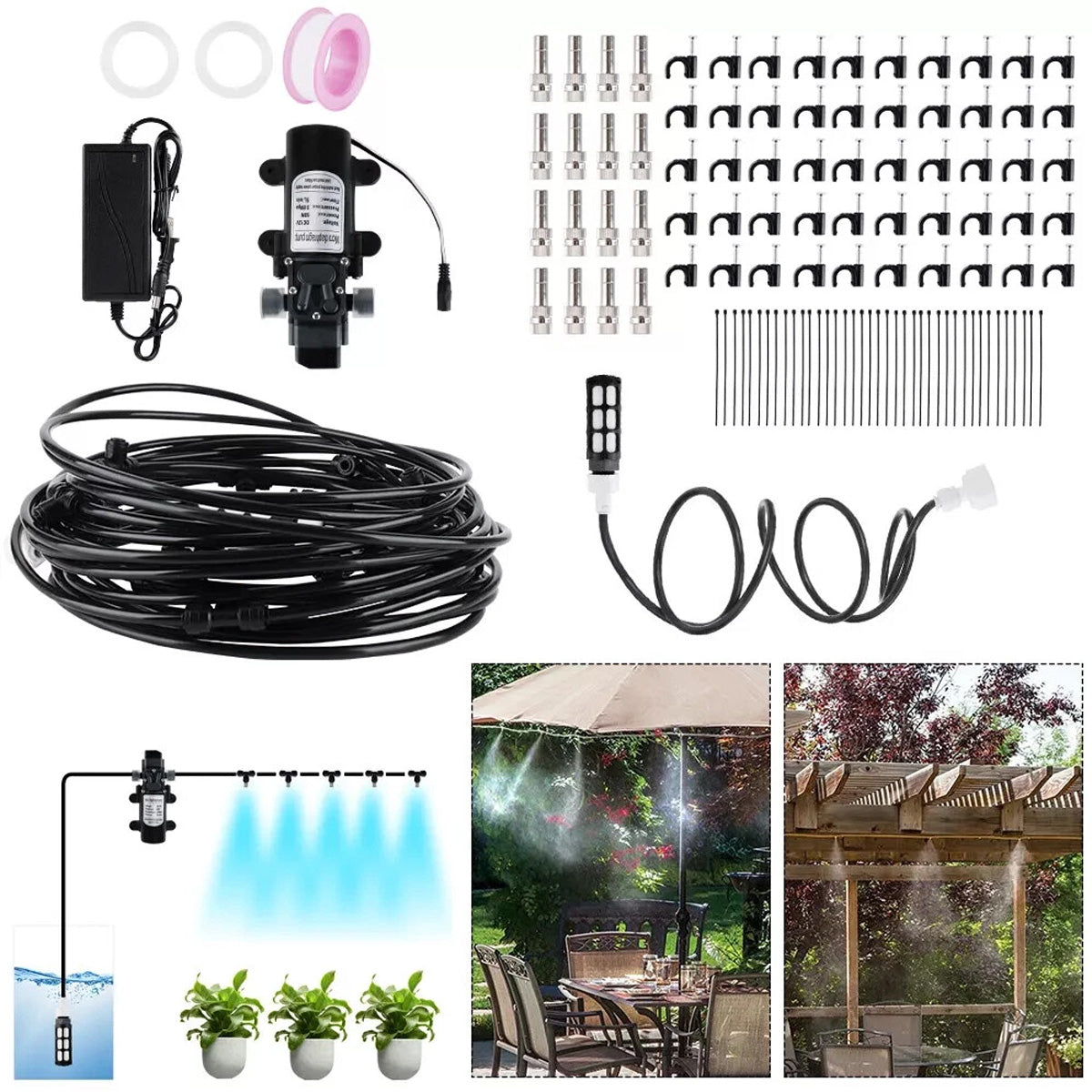 15m Misting System 12V 5L Min Water Garden Sprayer Sprinkler Cooling System