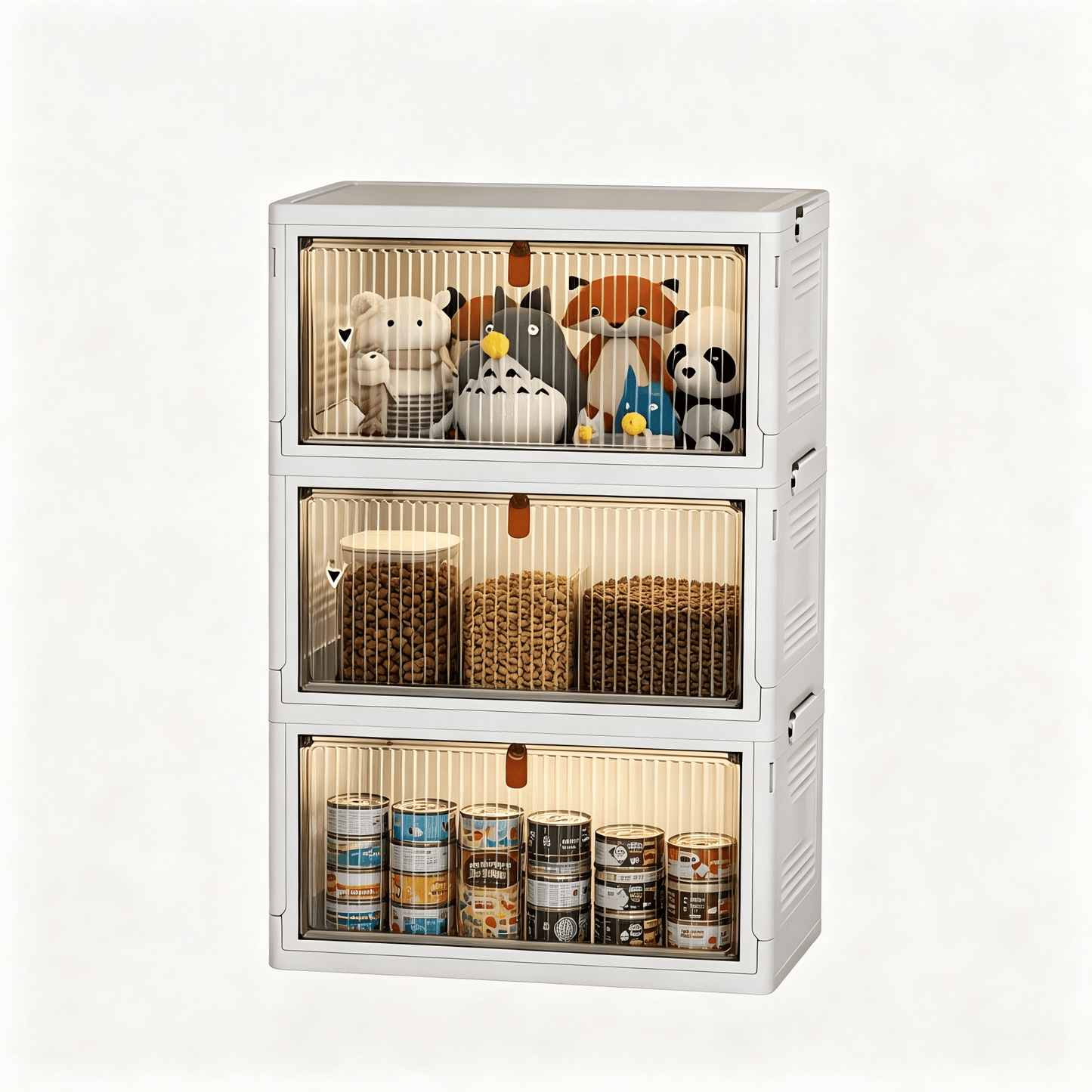 Foldable Stackable Pet Supplies Storage Bin With Wheels, Magnetic Door Collapsible Organizer Cabinet For Pet Toys, Food, Grooming Tools, Multi-Purpose Storage For Home, Bedroom, Laundry Room