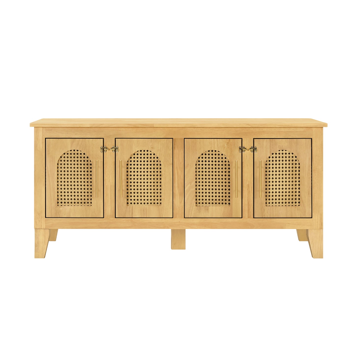 Lars Indoor Rattan Decorated Rubber Wood Dog Crate Cabinet -Stylish Pet Kennel With Storage & 4 Doors For Living Room