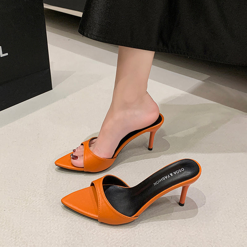 2026 New Patent Leather High Heel Slide Sandals, One Strap Pointed Toe Stiletto Slippers, Elegant Summer Party Footwear