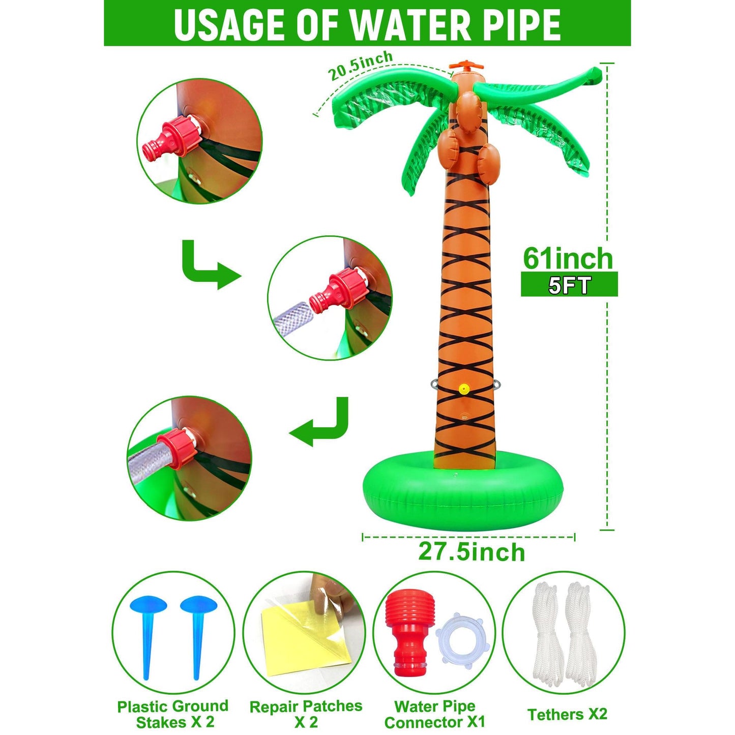 Inflatable Palm Tree Sprinkler Toy, Large Outdoor Water Spray Coconut Tree, Summer Backyard Water Toy For Children And Adults.