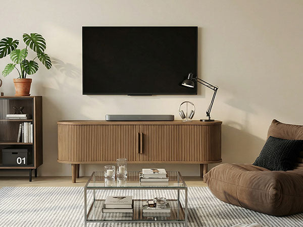63in Fluted TV Stand Modern Media Console Table Entertainment Center With Sliding Door And Solid Wood Legs For Living Room Bedroom Office