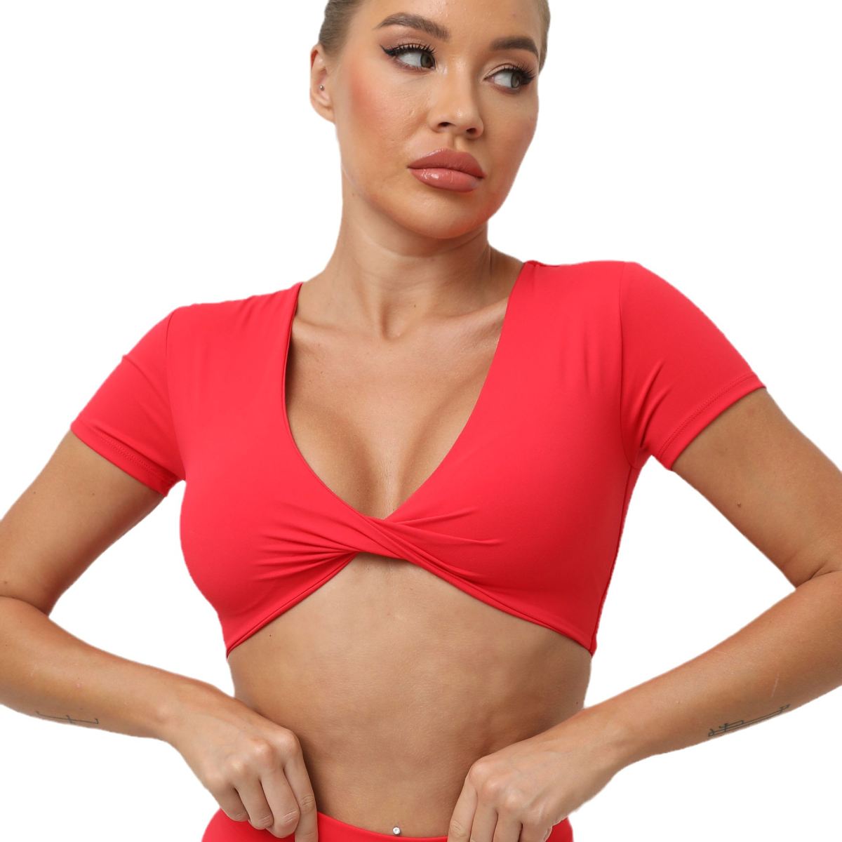 European And American Yoga Short Sleeve Skinny V-neck Sports