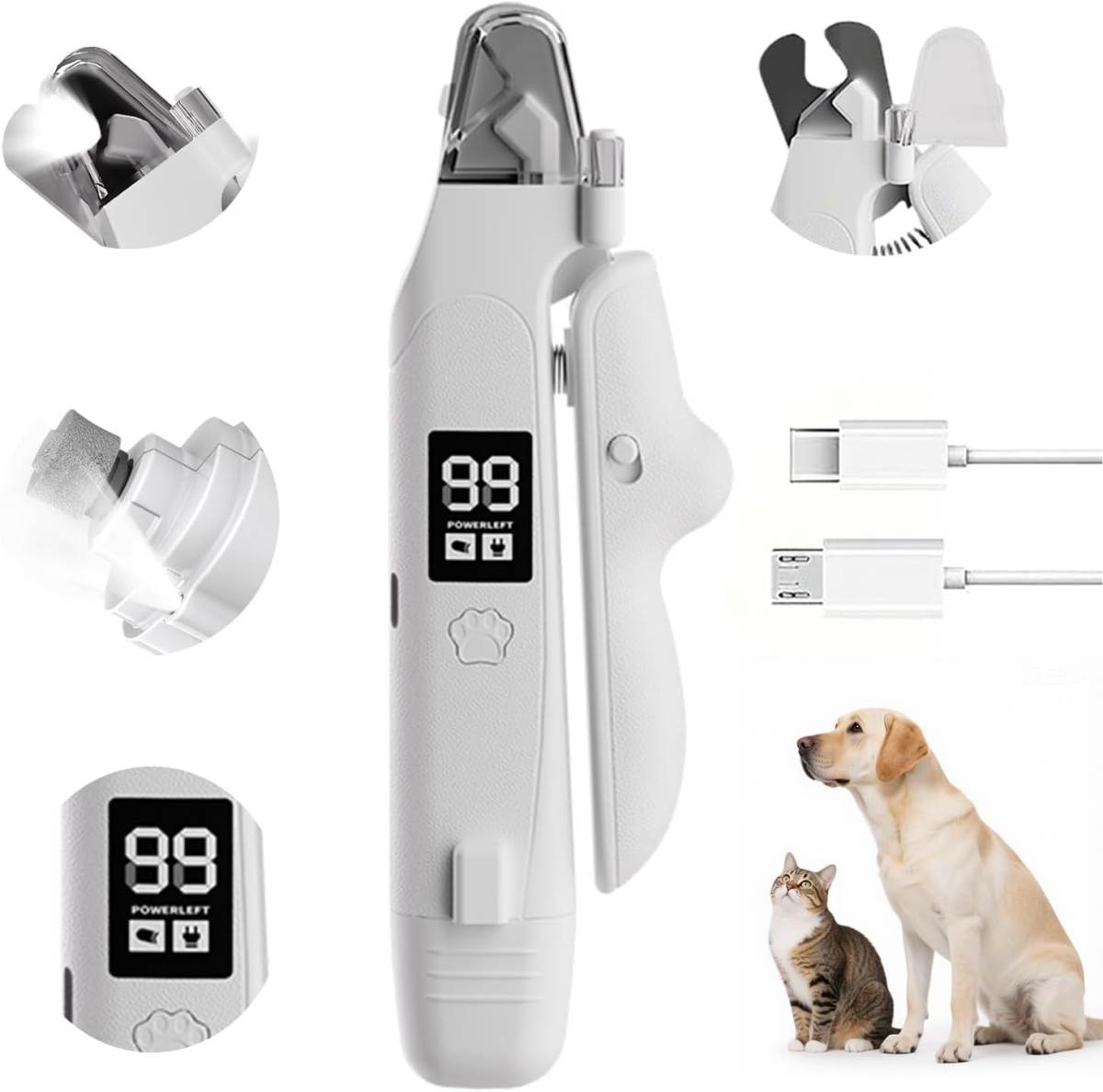 2-in-1 Led Light Cat Anti-blood Nail Grinder Dog Pet Nail Clipper Nail Clipper Animal Nail Clipper