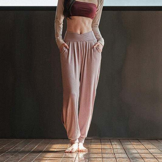 Summer New Yoga Thread Wide Leg Ankle-tied Split Casual Breathable Fitness Pants