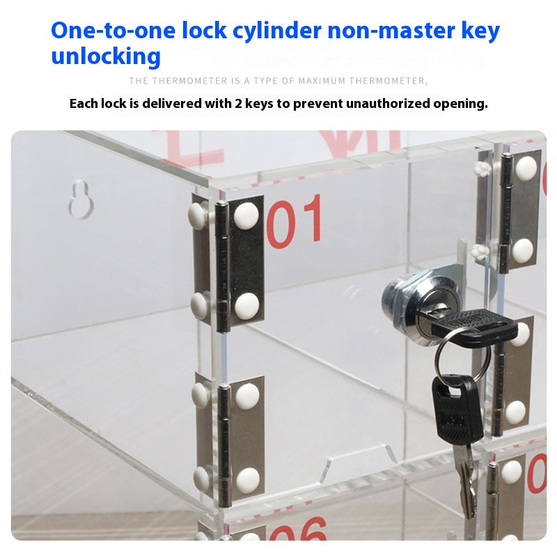 Acrylic Mobile Phone Storing Compartment With Charging Hole Transparent Storage Cabinet