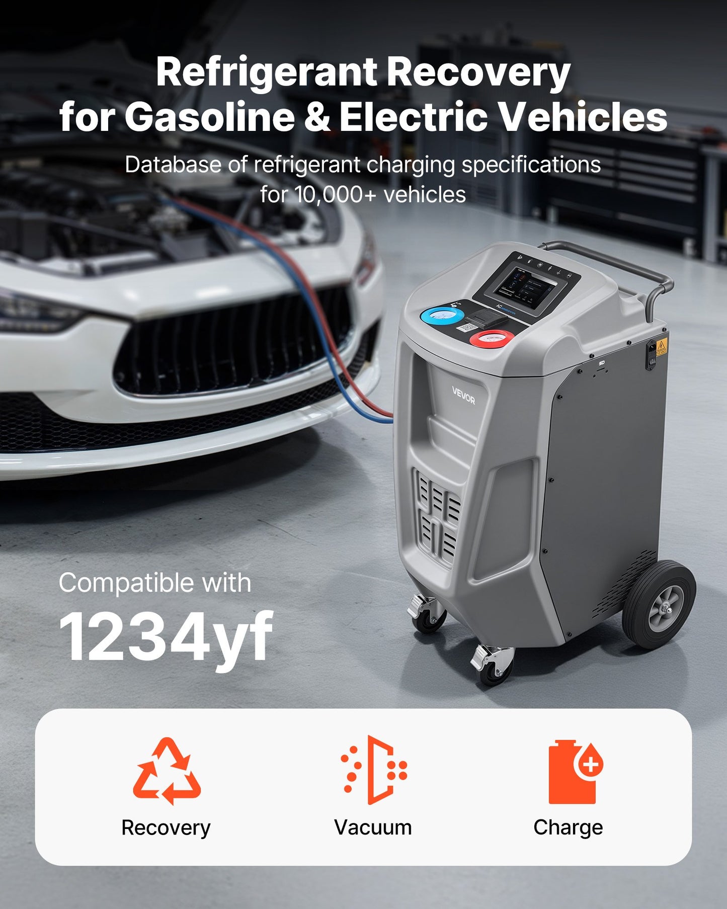 Fully Automatic Refrigerant Recovery Machine For 1234yf, ≥98.5% Accuracy, 7-Inch Touch Screen, AC Recovery, Vacuum, And Recharging Machine For Standard And High Voltage Automotive A/C Systems