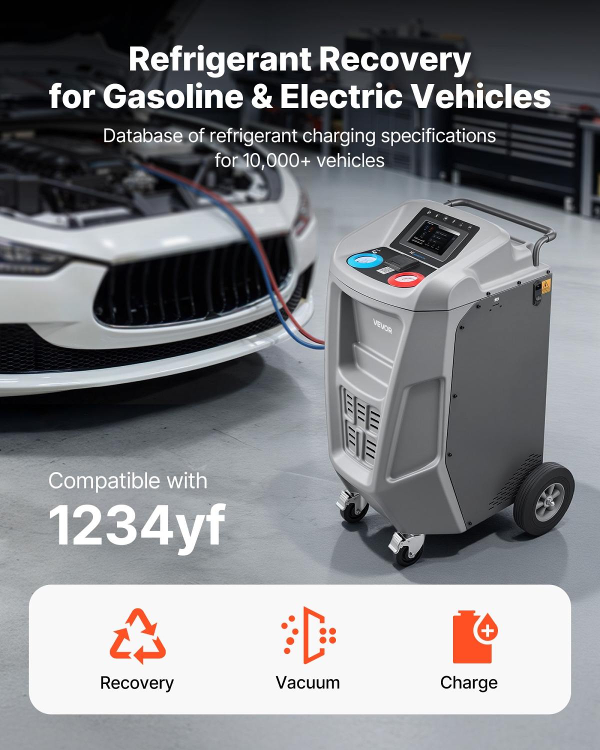 Fully Automatic Refrigerant Recovery Machine For 1234yf, ≥98.5% Accuracy, 7-Inch Touch Screen, AC Recovery, Vacuum, And Recharging Machine For Standard And High Voltage Automotive A/C Systems