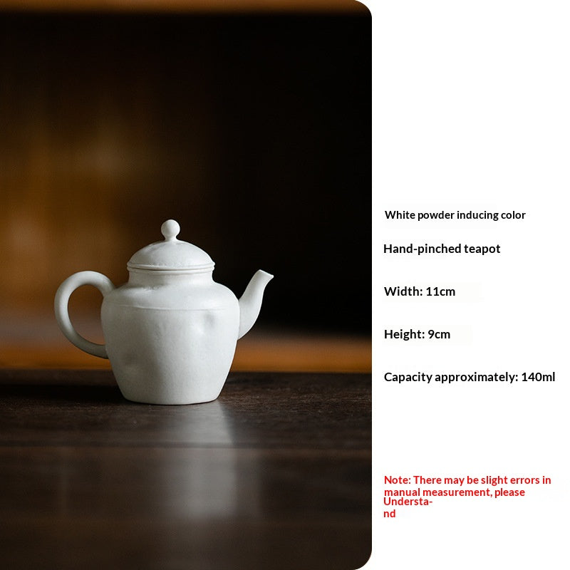 Chazi Wind Pink-Handled White Flat-Lid Teapot Ceramic Gongfu Tea Set