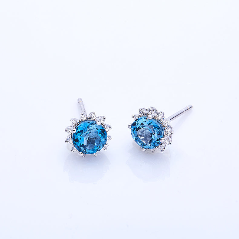 S925 Sterling Silver Starburst Stud Earrings, 6mm Natural Blue Crystal, Platinum Plated 1.6g, Sparkling Snowflake Earrings For Women, Fashion Jewelry Gift Box